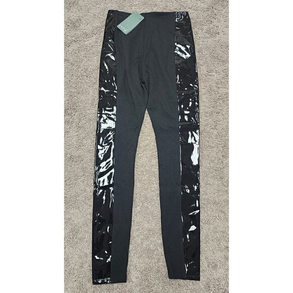 NWT Lysse Side Panel Shiny Lacquer Trim Black Leggings Small - Picture 3 of 8